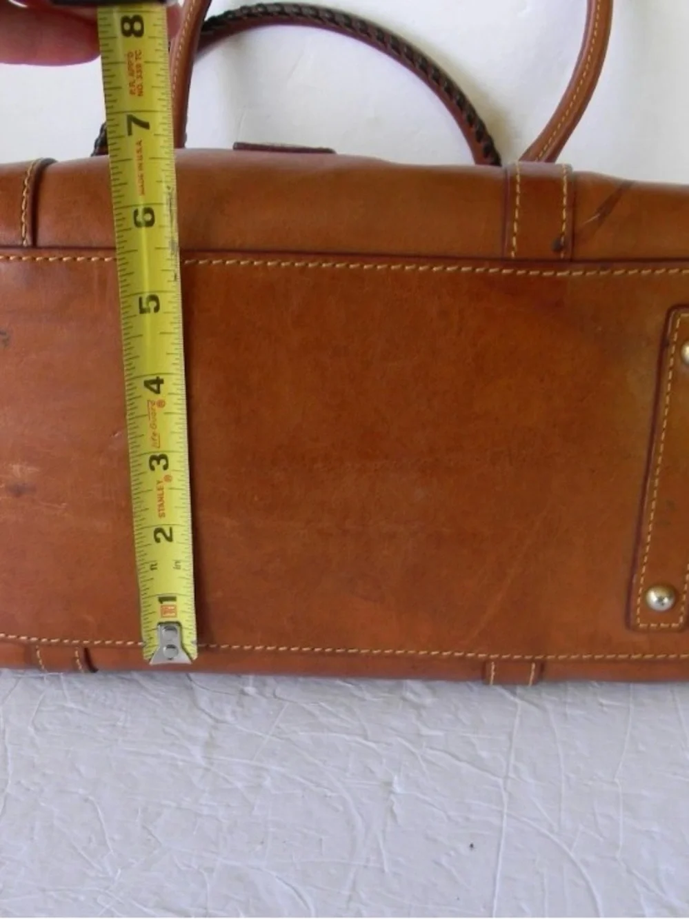 Dooney & Bourke Florentine NATURAL Leather Domed Buckle Satchel Tassels SHOULDER